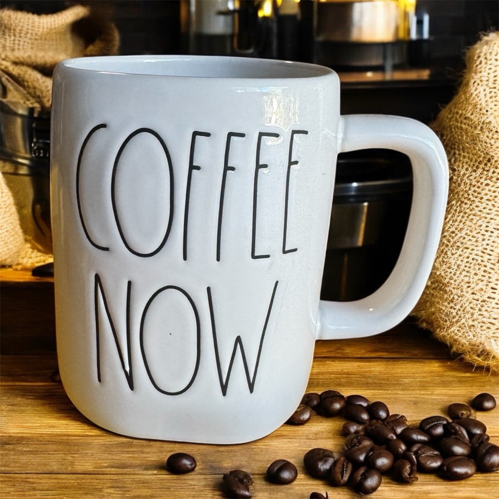 White Coffee Mug with 'Coffee Now' Text